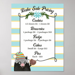 Racoon cookie bake sale holiday personalised menu poster