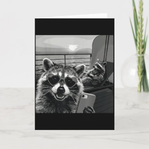 Racoon Couple Valentine Cruise Selfie Heart Sungl Card