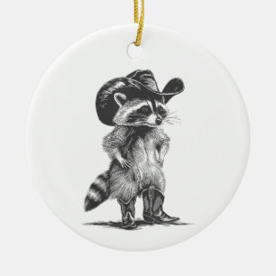 Racoon Cowboy Funny Racoon Graphic Meme Men Women Ceramic Ornament
