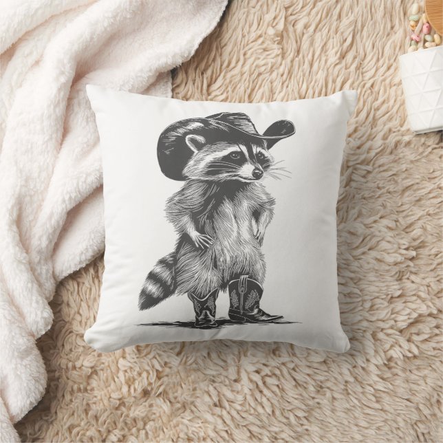 Racoon Cowboy Funny Racoon Graphic Meme Men Women Cushion (Blanket)