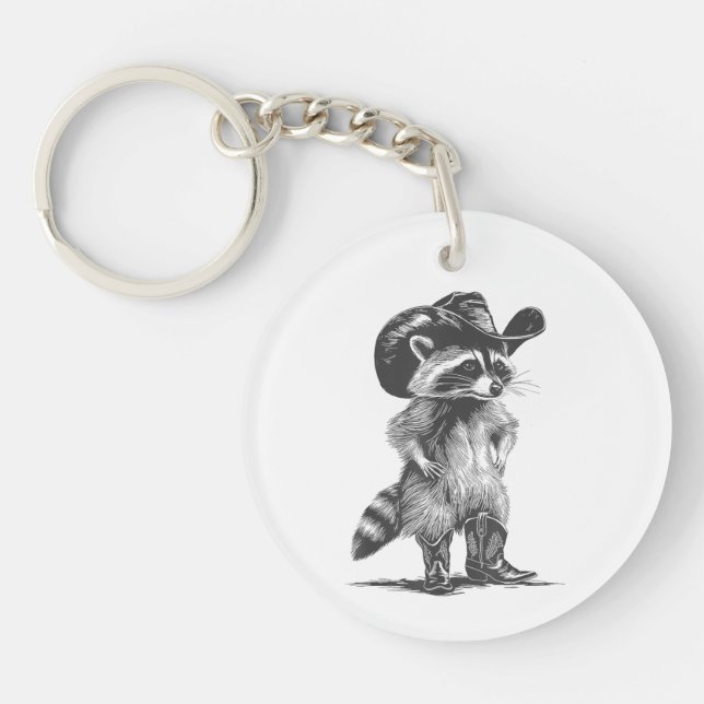 Racoon Cowboy Funny Racoon Graphic Meme Men Women Key Ring (Front)