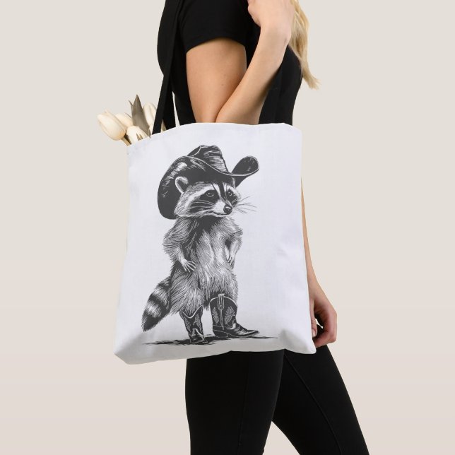 Racoon Cowboy Funny Racoon Graphic Meme Men Women Tote Bag (Close Up)