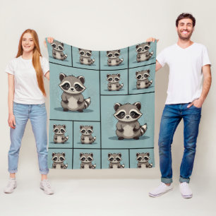 Racoon Cute Kawaii Standing Pattern Fleece Blanket