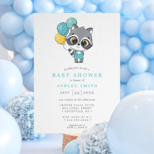 Racoon Cute Watercolor Boy Baby Shower Invitation