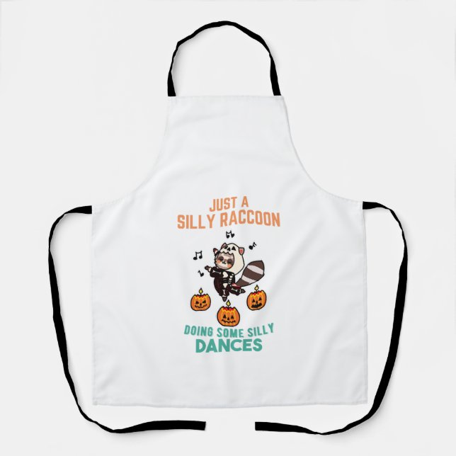 Racoon Dancing Halloween Pumpkin Party Apron (Front)