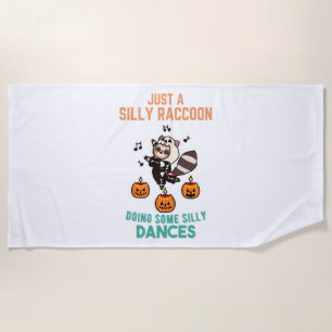 Racoon Dancing Halloween Pumpkin Party Beach Towel