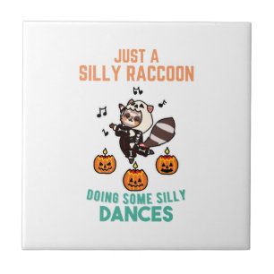 Racoon Dancing Halloween Pumpkin Party Ceramic Tile