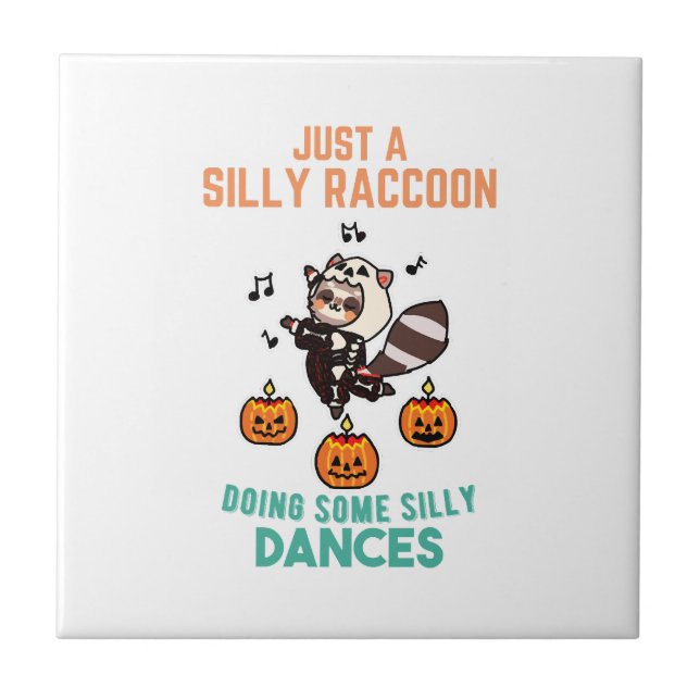 Racoon Dancing Halloween Pumpkin Party Ceramic Tile (Front)