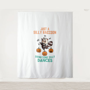 Racoon Dancing Halloween Pumpkin Party Tapestry