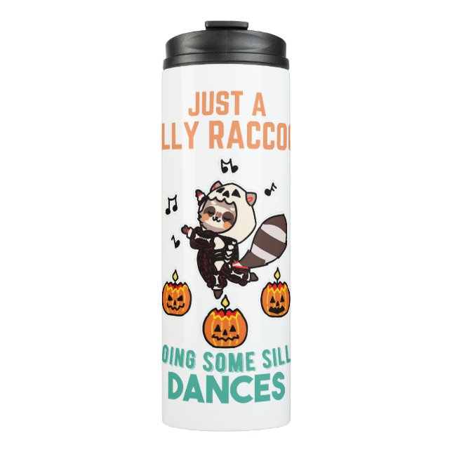 Racoon Dancing Halloween Pumpkin Party Thermal Tumbler (Front)