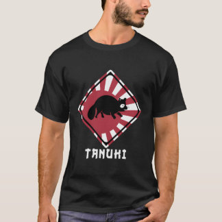 Racoon Dog Tanuki Crossing Japan Rising Sun Flag T-Shirt