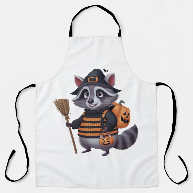 Racoon dressed in a spooky Halloween Apron (Front)