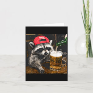 Racoon Drinking Beer Funny Meme Men Women Card