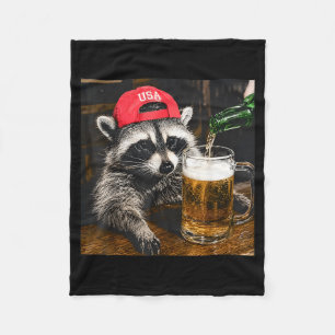 Racoon Drinking Beer Funny Meme Men Women Fleece Blanket