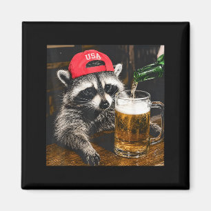 Racoon Drinking Beer Funny Meme Men Women Magnet