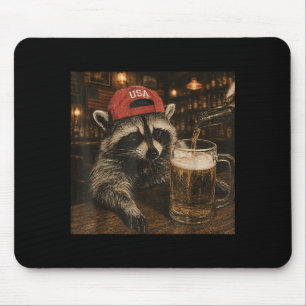 Racoon Drinking Beer Funny Patriotic Usa Racoon Mouse Pad