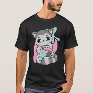 Racoon Drinking Bubble Tea And Boba With Strawberr T-Shirt