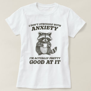 Racoon Drinking Coffee Anxiety Humour T-Shirt