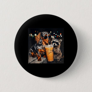 Racoon Drinking Coffee Dachshund Iced Coffee 6 Cm Round Badge