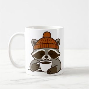 Racoon drinking cup of coffee mug Gift Idea