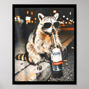 Racoon drinking funny animal meme men women poster