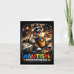 Racoon drinking iced coffee autism awareness card