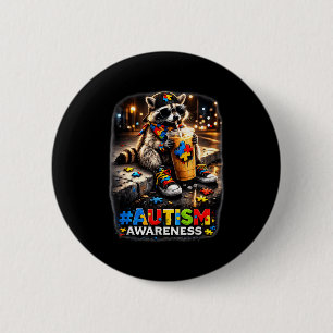 Racoon drinking iced coffee autism awarenessRacco 6 Cm Round Badge