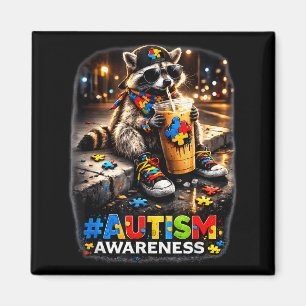 Racoon drinking iced coffee autism awarenessRacco Magnet