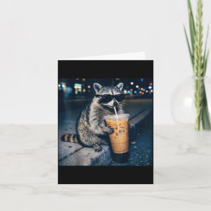 Racoon drinking iced coffee funny animal meme  card