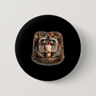 Racoon drinking iced coffee funny animal meme men 6 cm round badge