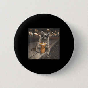 Racoon drinking iced coffee funny animal meme men 6 cm round badge