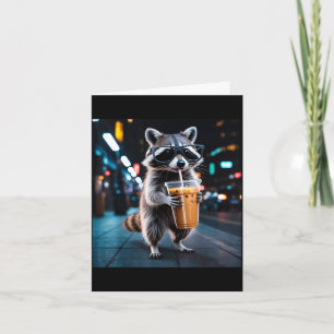 Racoon drinking iced coffee funny animal meme men card