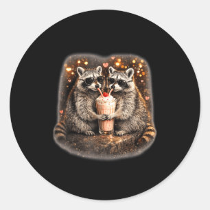 Racoon drinking iced coffee funny animal meme men classic round sticker