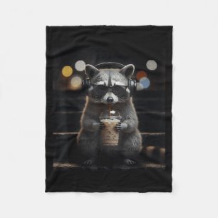 Racoon drinking iced coffee funny animal meme men fleece blanket