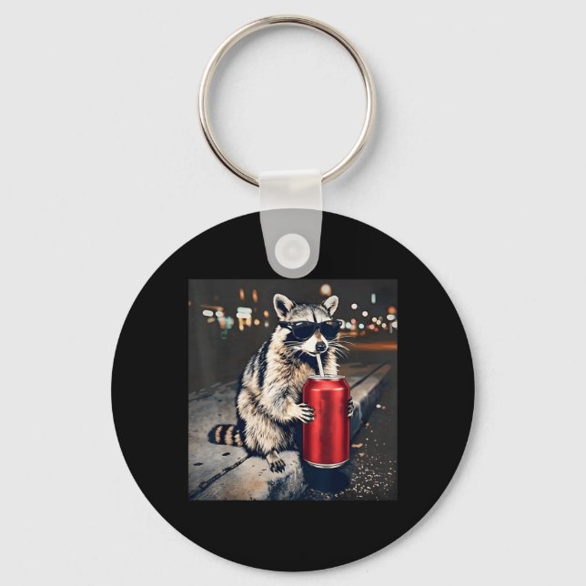 Racoon Drinking Iced Coffee Funny Animal Meme Men Key Ring (Front)