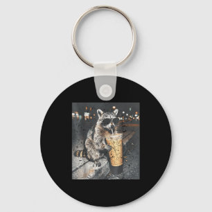 Racoon drinking iced coffee funny animal meme men key ring