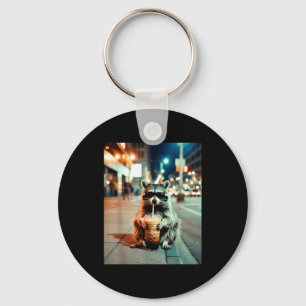 Racoon drinking iced coffee funny animal meme men key ring