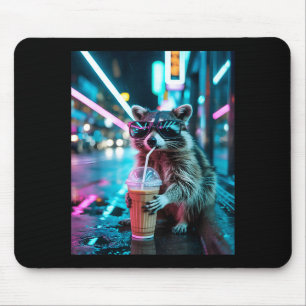 Racoon drinking iced coffee funny animal meme men mouse pad