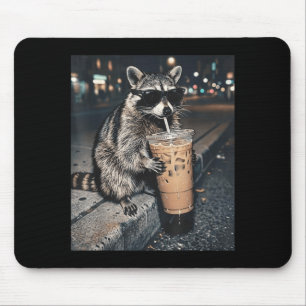 Racoon Drinking Iced Coffee Funny Animal Meme Men Mouse Pad