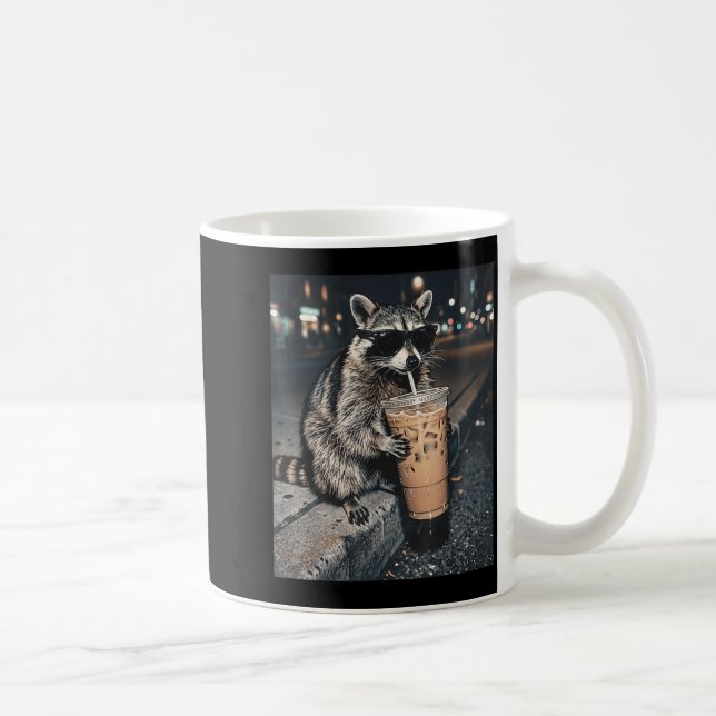 Racoon Drinking Iced Coffee Funny Animal Meme Men Mug (Right)