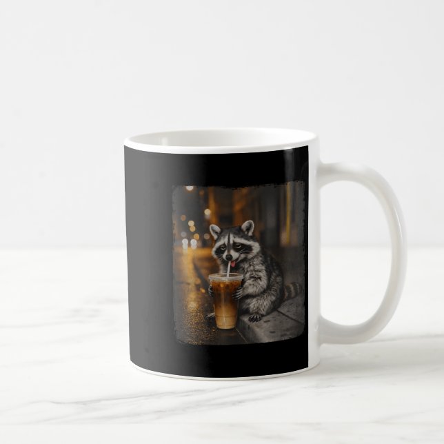 Racoon drinking iced coffee funny animal meme men mug (Right)