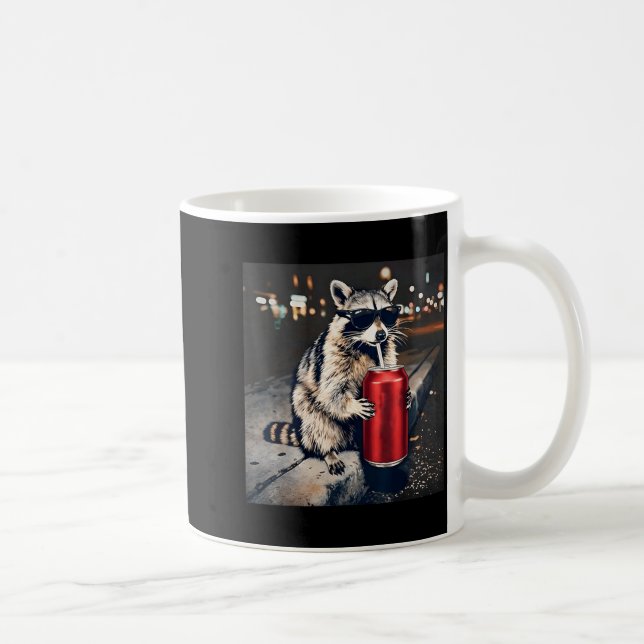 Racoon Drinking Iced Coffee Funny Animal Meme Men Mug (Right)