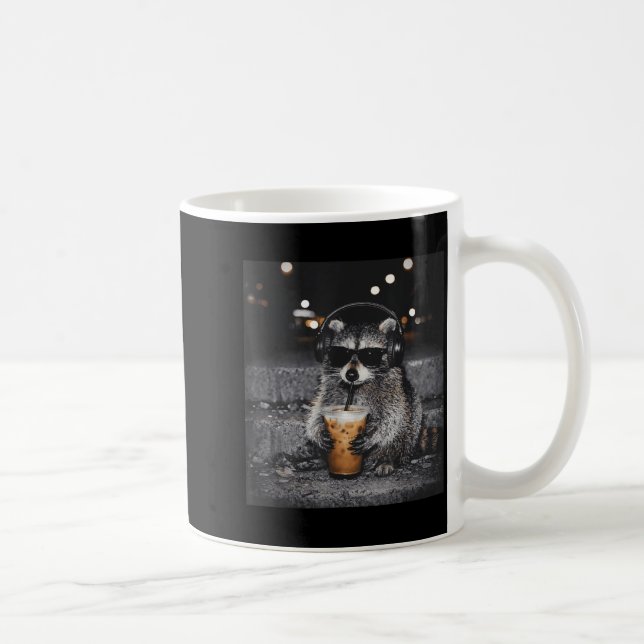 Racoon drinking iced coffee funny animal meme men mug (Right)