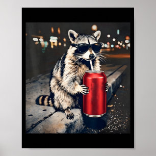 Racoon Drinking Iced Coffee Funny Animal Meme Men Poster