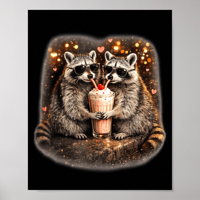Racoon drinking iced coffee funny animal meme men poster (Front)