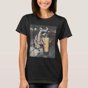 Racoon drinking iced coffee funny animal meme men T-Shirt
