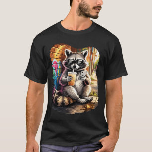 Racoon drinking iced coffee funny animal meme men T-Shirt