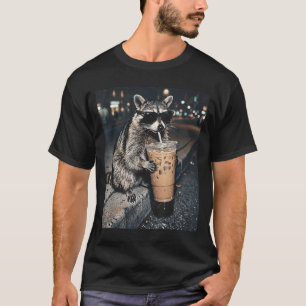 Racoon Drinking Iced Coffee Funny Animal Meme Men T-Shirt