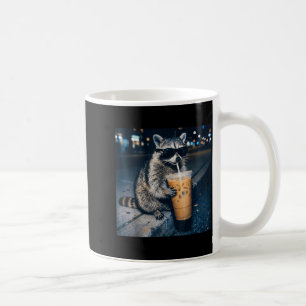 Racoon drinking iced coffee funny animal meme mug