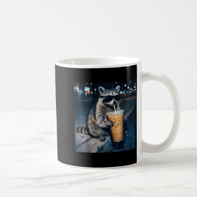 Racoon drinking iced coffee funny animal meme  mug (Right)